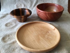 maple plate, mesquite bowl, walnutmaple bowl